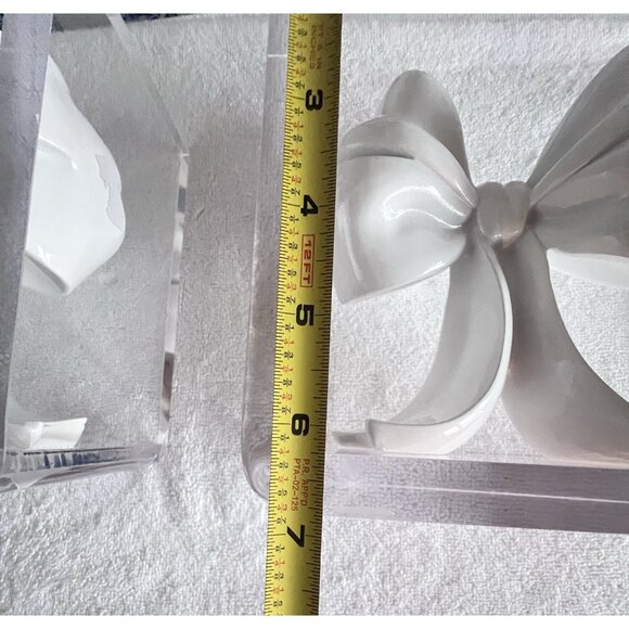 PAIR LUCITE Bookends White High Gloss Bow Modern Contemporary Feminine Designer - Picture 4 of 12